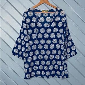 RockFlowerPaper Blue White 3/4 Sleeve Tunic Top